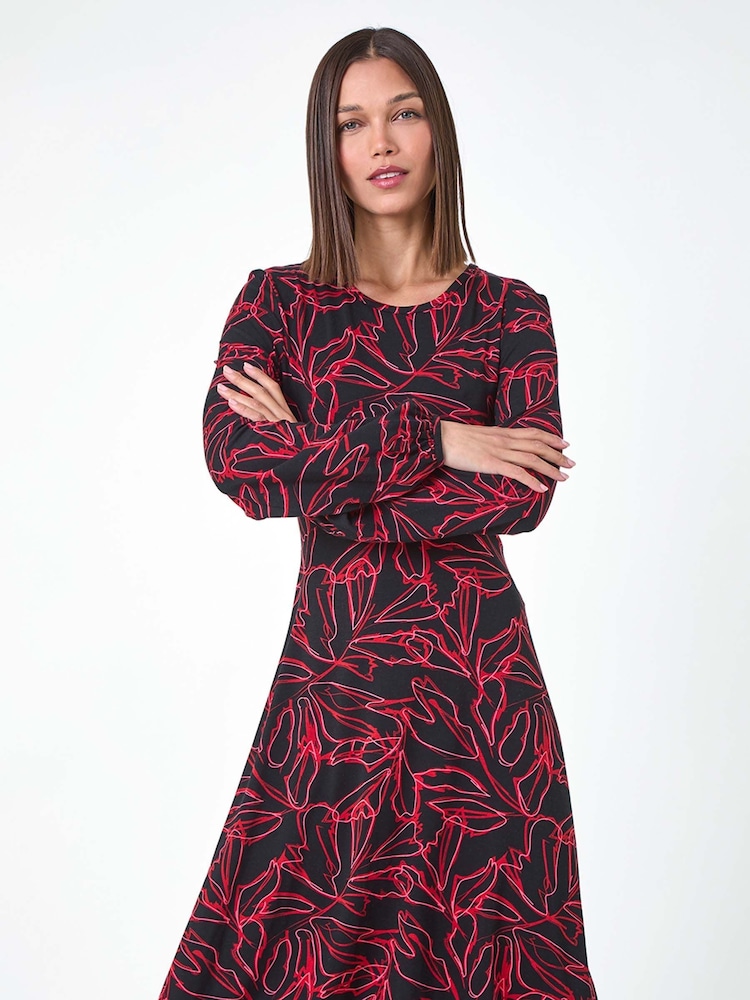 Roman Red Leaf Print Stretch Tea Dress - Image 2 of 5