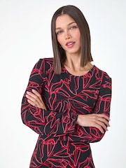 Roman Red Leaf Print Stretch Tea Dress - Image 4 of 5