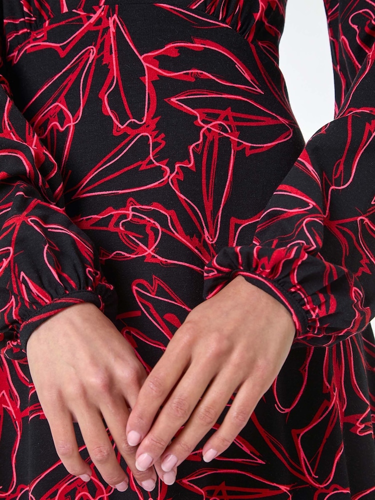 Roman Red Leaf Print Stretch Tea Dress - Image 5 of 5