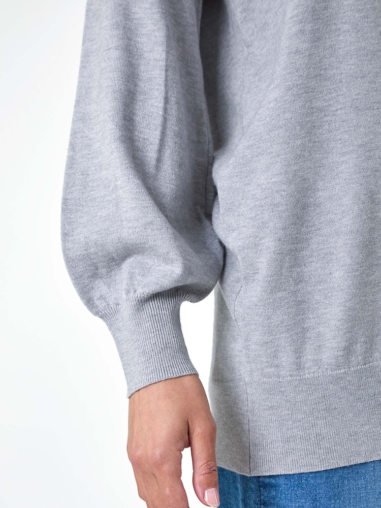 Roman Grey Plain V-Neck Stretch Jumper - Image 5 of 5
