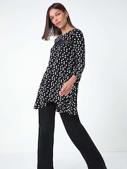 Roman Black Spot Print Lace Trim Stretch Top - Image 2 of 5