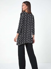 Roman Black Spot Print Lace Trim Stretch Top - Image 3 of 5