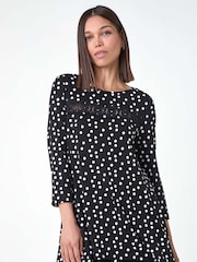 Roman Black Spot Print Lace Trim Stretch Top - Image 4 of 5
