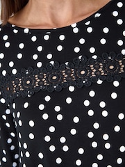 Roman Black Spot Print Lace Trim Stretch Top - Image 5 of 5