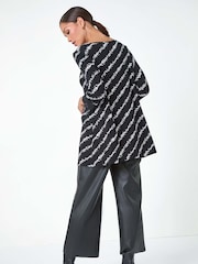 Roman Black Spot Stripe Lace Trim Stretch Tunic Top - Image 4 of 6