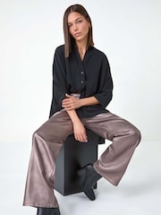 Roman Metallic Coated Stretch Waist Wide Leg Jeans - Image 1 of 6
