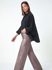 Roman Metallic Coated Stretch Waist Wide Leg Jeans - Image 3 of 6