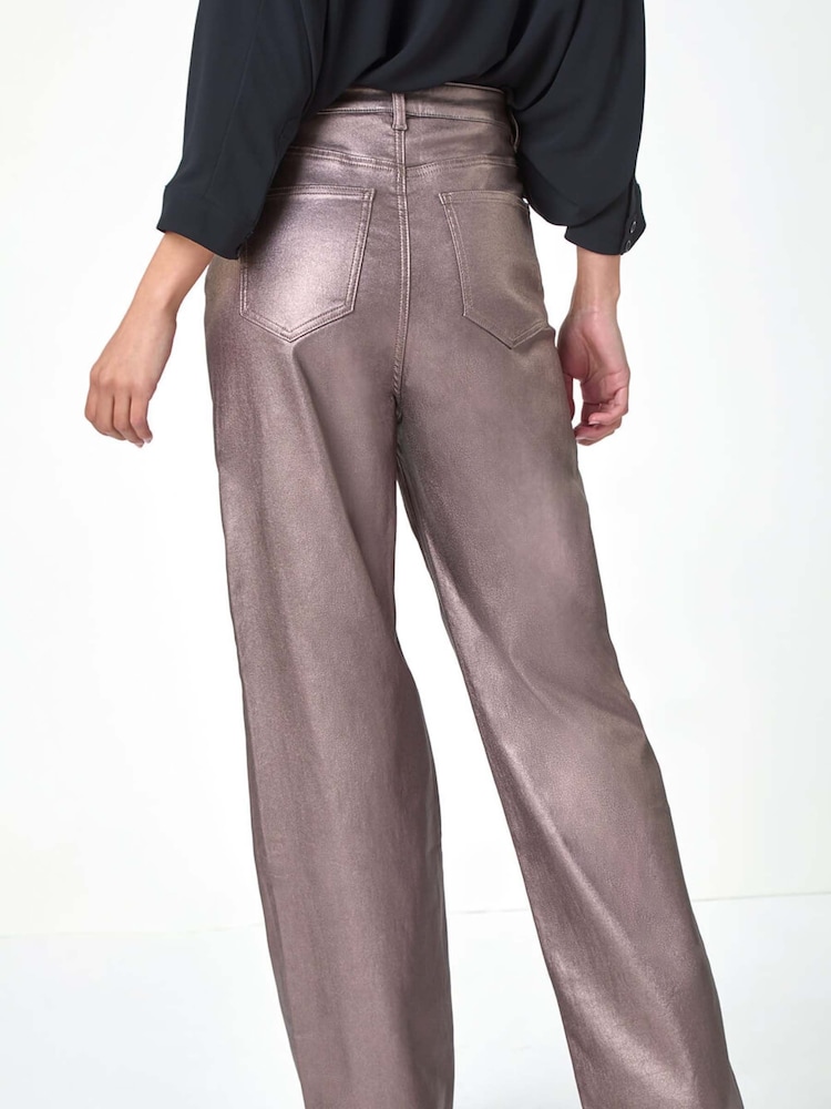 Roman Metallic Coated Stretch Waist Wide Leg Jeans - Image 4 of 6