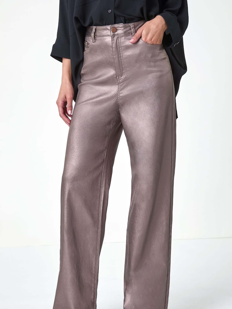 Roman Metallic Coated Stretch Waist Wide Leg Jeans - Image 5 of 6