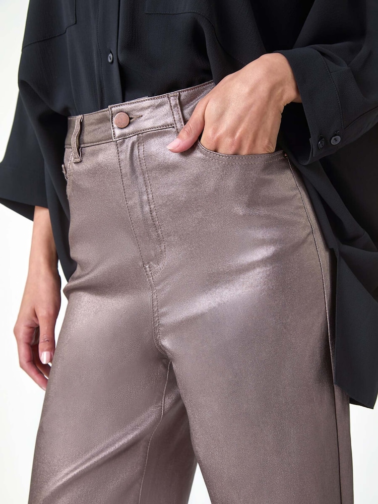 Roman Metallic Coated Stretch Waist Wide Leg Jeans - Image 6 of 6