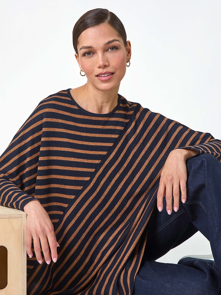 Roman Brown Contrast Stripe Stretch Jersey Top - Image 1 of 5