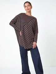 Roman Brown Contrast Stripe Stretch Jersey Top - Image 2 of 5