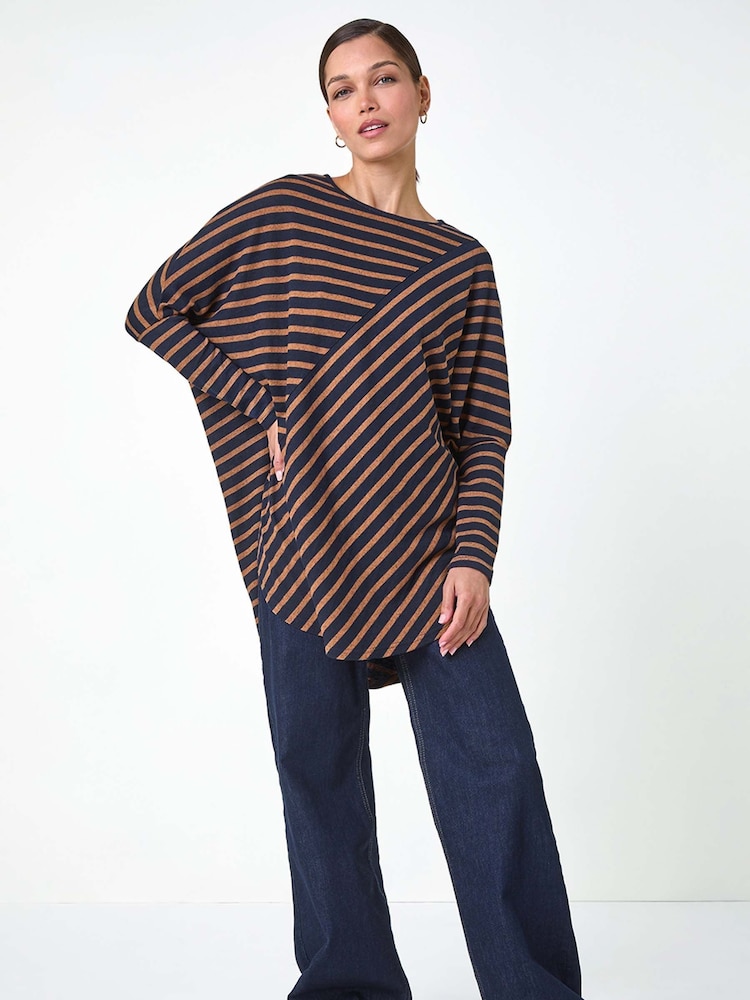 Roman Brown Contrast Stripe Stretch Jersey Top - Image 2 of 5