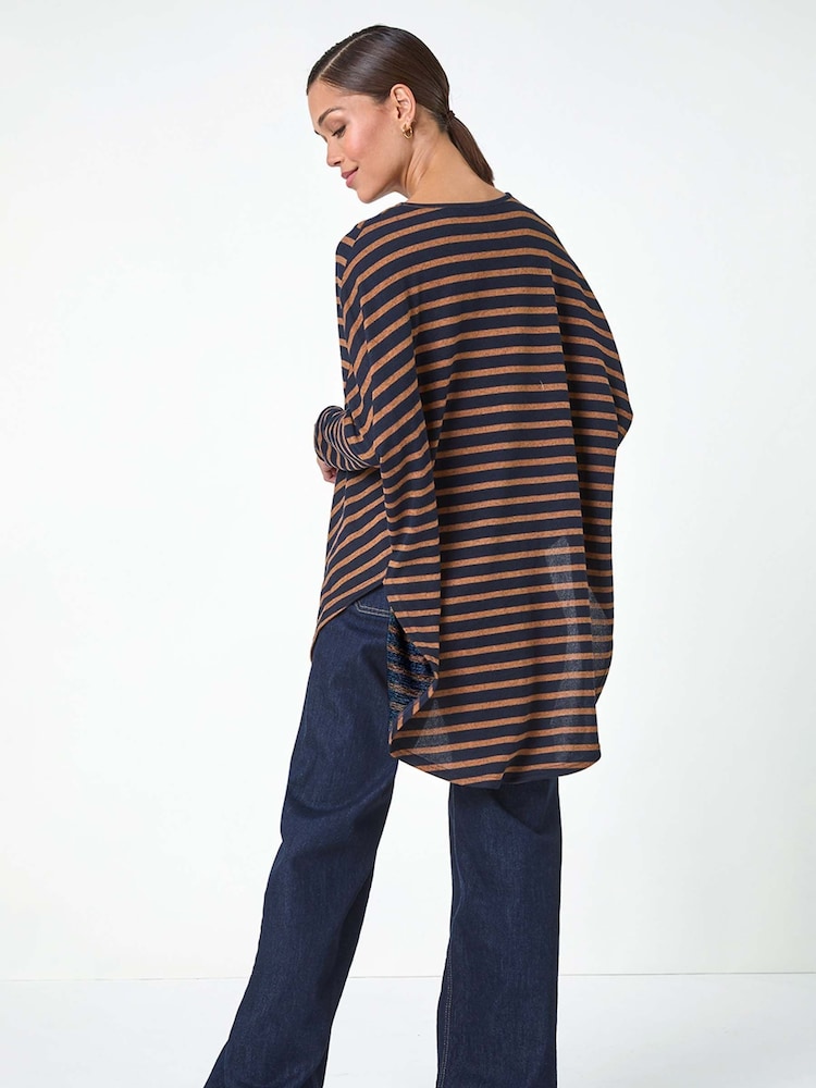 Roman Brown Contrast Stripe Stretch Jersey Top - Image 3 of 5