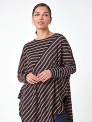 Roman Brown Contrast Stripe Stretch Jersey Top - Image 4 of 5