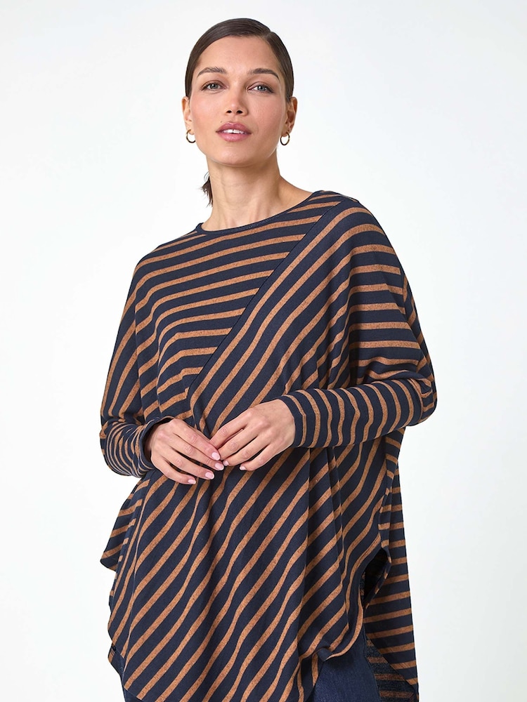 Roman Brown Contrast Stripe Stretch Jersey Top - Image 4 of 5