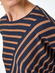 Roman Brown Contrast Stripe Stretch Jersey Top - Image 5 of 5