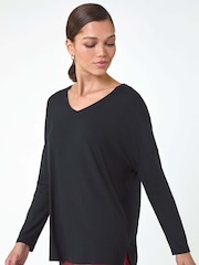 Roman Black V-Neck Tunic Stretch Tunic Top - Image 1 of 5