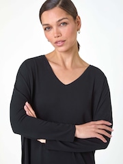 Roman Black V-Neck Tunic Stretch Tunic Top - Image 4 of 5