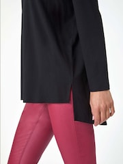 Roman Black V-Neck Tunic Stretch Tunic Top - Image 5 of 5