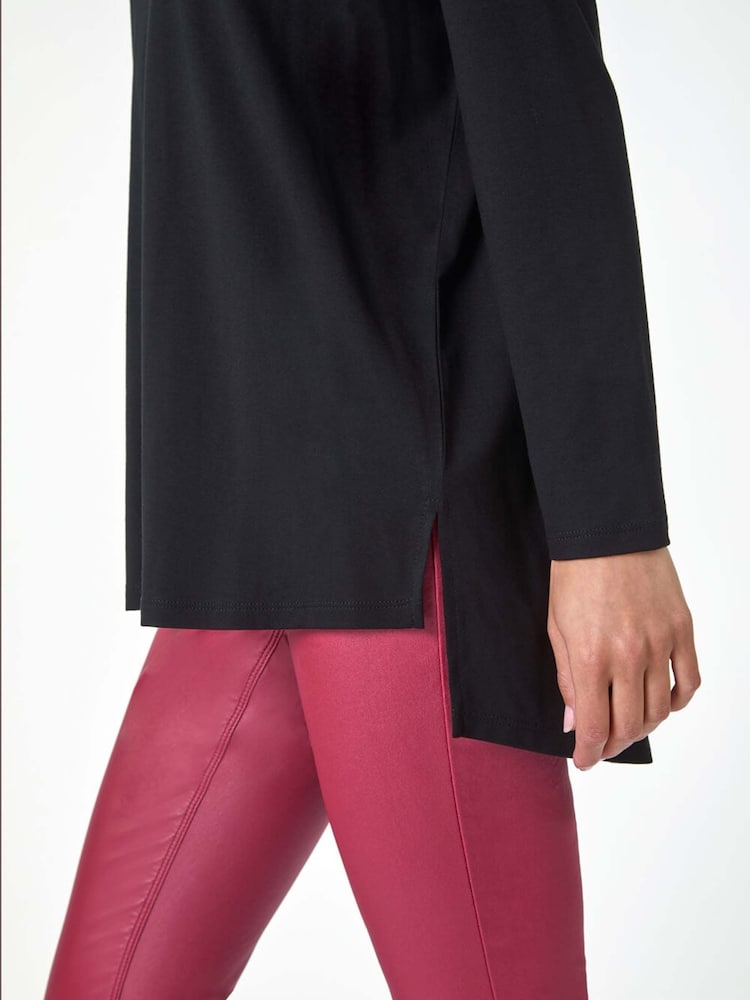 Roman Black V-Neck Tunic Stretch Tunic Top - Image 5 of 5