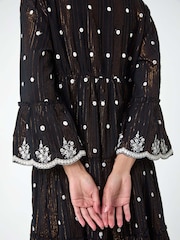 Roman Black Mirrored Shimmer Detail 100% Cotton Smock Dress - Image 5 of 5