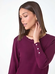 Roman Burgundy Red Diamante Button Scallop Edge Jumper - Image 1 of 5