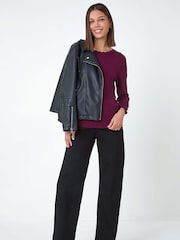 Roman Burgundy Red Diamante Button Scallop Edge Jumper - Image 2 of 5