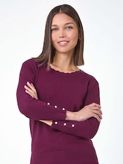 Roman Burgundy Red Diamante Button Scallop Edge Jumper - Image 4 of 5
