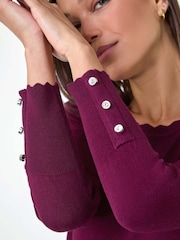 Roman Burgundy Red Diamante Button Scallop Edge Jumper - Image 5 of 5