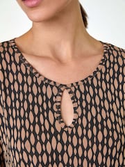 Roman Brown Abstract Linear Print Cutout Tunic Top - Image 5 of 5