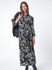 Roman Black Abstract Circle Print Midi Shirt Dress - Image 1 of 5