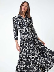 Roman Black Abstract Circle Print Midi Shirt Dress - Image 2 of 5