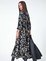 Roman Black Abstract Circle Print Midi Shirt Dress - Image 3 of 5