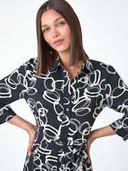 Roman Black Abstract Circle Print Midi Shirt Dress - Image 4 of 5