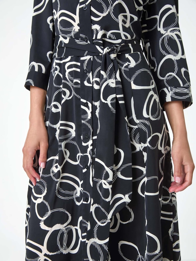 Roman Black Abstract Circle Print Midi Shirt Dress - Image 5 of 5