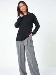 Roman Grey Tailored Texture Wide Leg Stretch Trousers - Image 5 of 8