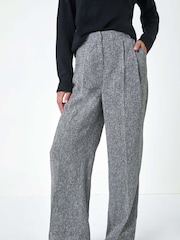 Roman Grey Tailored Texture Wide Leg Stretch Trousers - Image 7 of 8