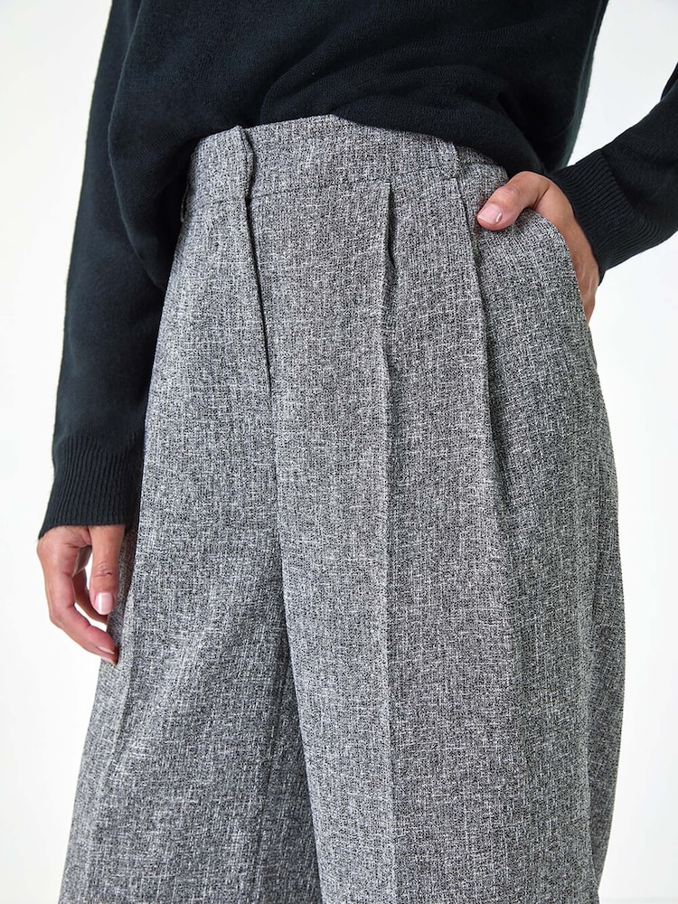 Roman Grey Tailored Texture Wide Leg Stretch Trousers - Image 8 of 8