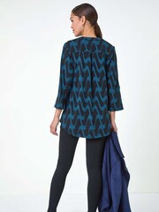 Roman Blue Geometric Print Stretch Blouse - Image 3 of 5