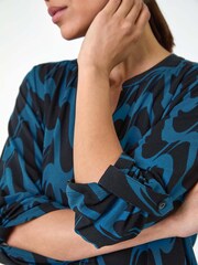 Roman Blue Geometric Print Stretch Blouse - Image 5 of 5