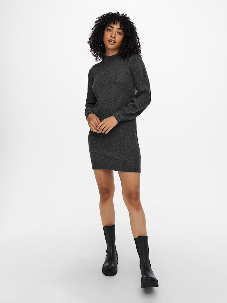 JDY Grey High Neck Knitted Jumper Dress - Image 2 of 5 JDY Grey High Neck Knitted Jumper Dress - Image 2 of 5