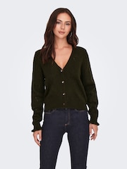 JDY Green Structured Knitted Cardigan With Frill Sleeves - Image 1 of 6