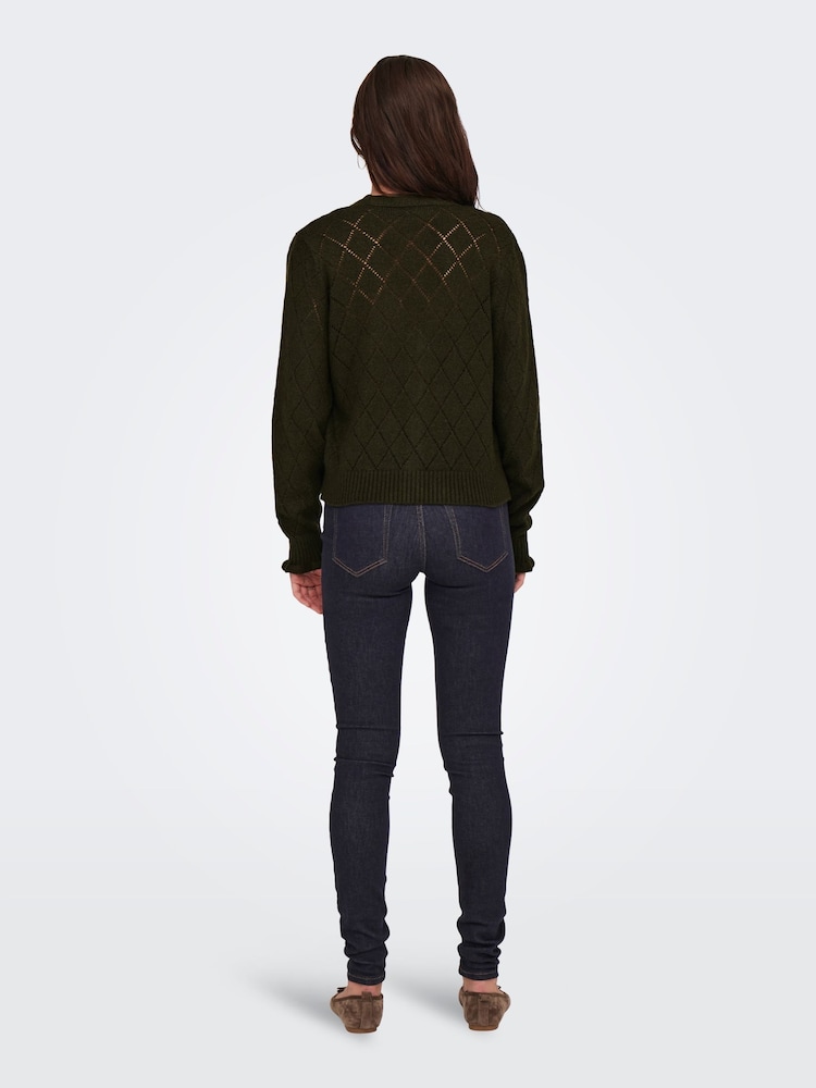 JDY Green Structured Knitted Cardigan With Frill Sleeves - Image 2 of 6