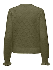 JDY Green Structured Knitted Cardigan With Frill Sleeves - Image 4 of 6