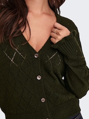 JDY Green Structured Knitted Cardigan With Frill Sleeves - Image 5 of 6
