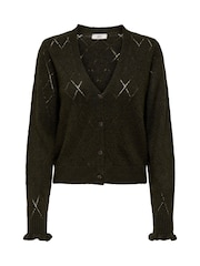 JDY Green Structured Knitted Cardigan With Frill Sleeves - Image 6 of 6