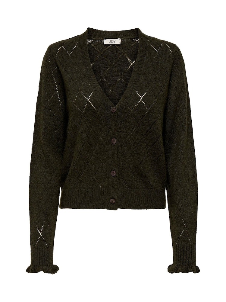 JDY Green Structured Knitted Cardigan With Frill Sleeves - Image 6 of 6