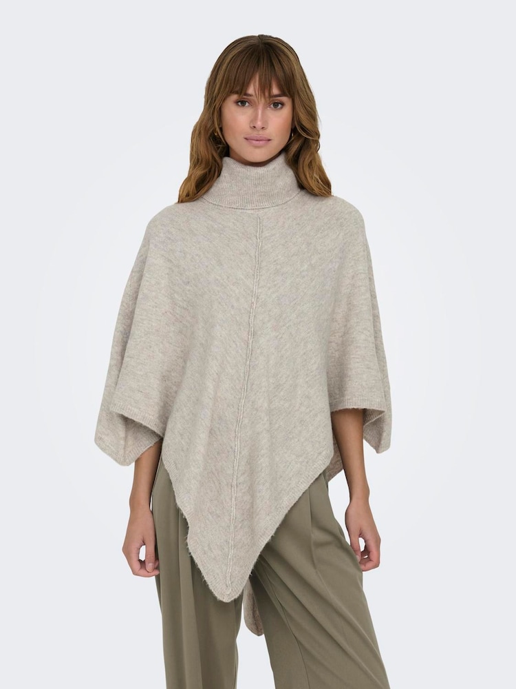 JDY Cream Roll Neck Poncho - Image 1 of 6