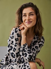 JDY Grey Long Sleeve Leopard Print Midi Dress - Image 2 of 7